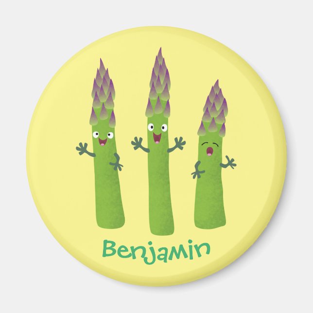 Cute asparagus singing vegetable trio cartoon magnet (Front)
