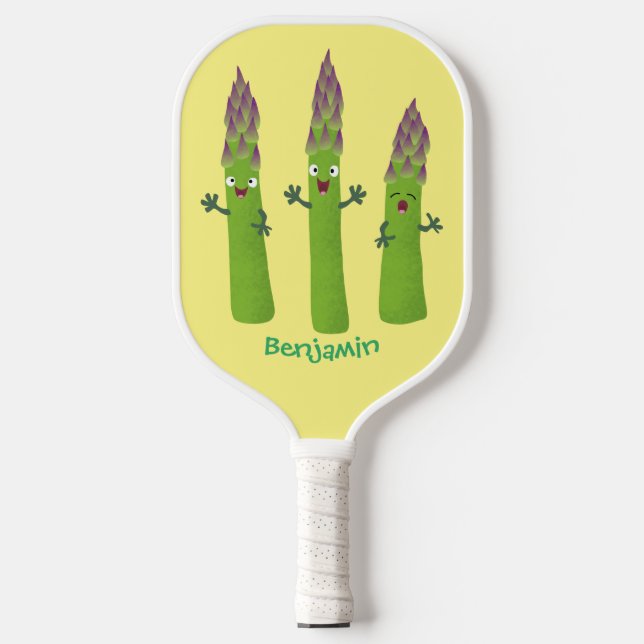 Cute asparagus singing vegetable trio cartoon  pickleball paddle (Front)
