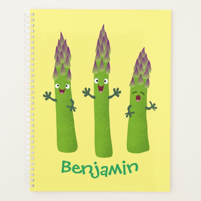 Cute asparagus singing vegetable trio cartoon planner (Front)
