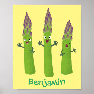 Cute asparagus singing vegetable trio cartoon poster