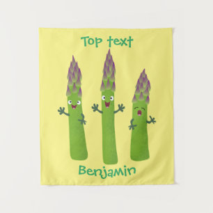 Cute asparagus singing vegetable trio cartoon tapestry