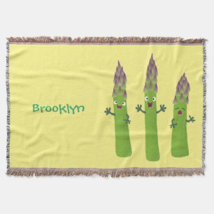 Cute asparagus singing vegetable trio cartoon throw blanket