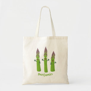 Cute asparagus singing vegetable trio cartoon tote bag