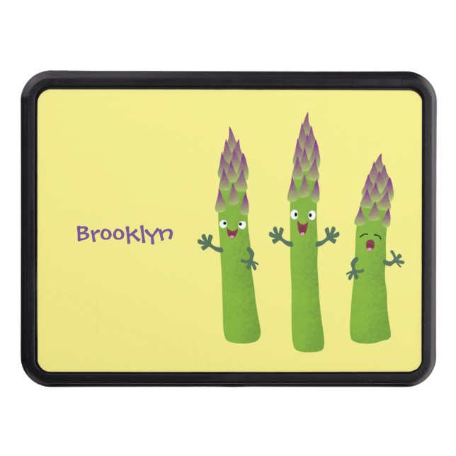 Cute asparagus singing vegetable trio cartoon trailer hitch cover (Front)