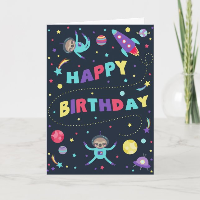 Cute Astro Sloth Happy Birthday Card (Front)