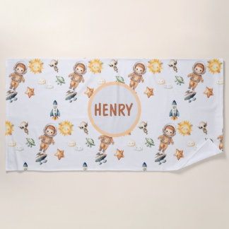 Cute Astronaut and Adorable Space Adventure Beach Towel