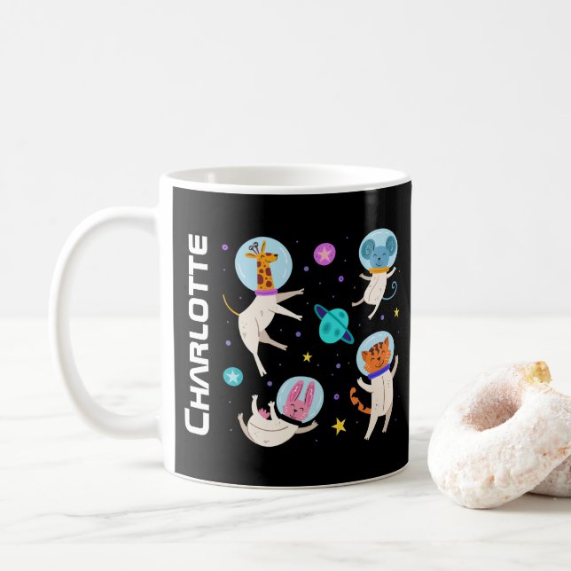 Cute Astronaut Animals Floating in Space Coffee Mug (With Donut)