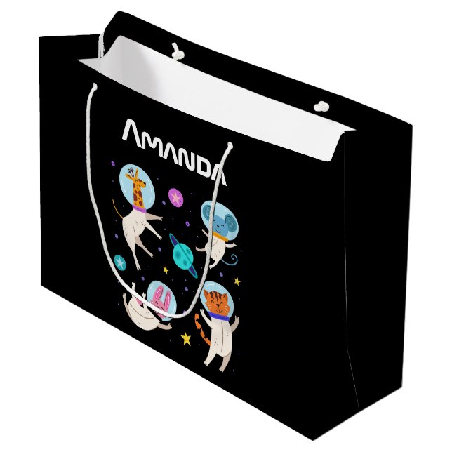 Cute Astronaut Animals Floating in Space Large Gift Bag (Front Angled)