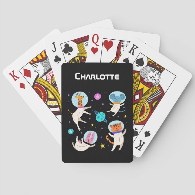 Cute Astronaut Animals Floating in Space Playing Cards (Back)