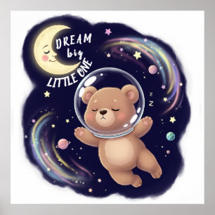 Cute Astronaut Bear, Nursery Customizable Poster