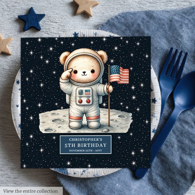 Cute Astronaut Bear Party Napkins Personalized Boy (Cute Astronaut Bear Party Napkins Personalized Boy)