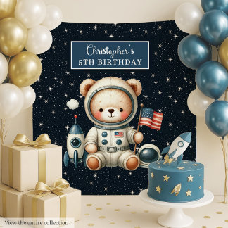 Cute Astronaut Bear Tapestry for Birthday Party
