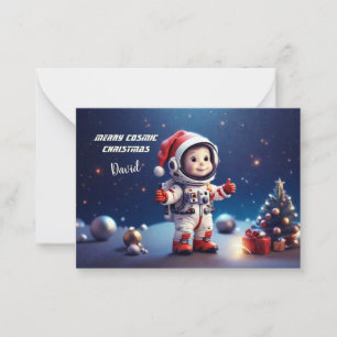 Cute Astronaut boy Celebrating Christmas in Cosmos Card
