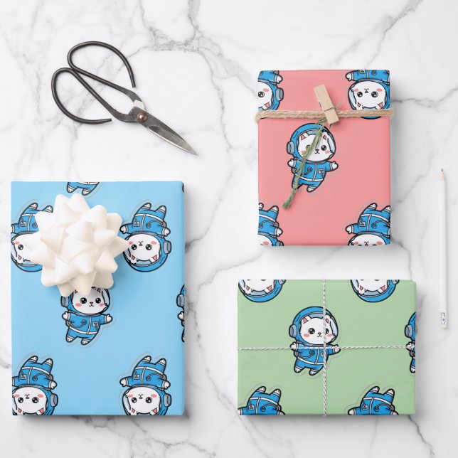 Cute Astronaut Cat Custom Photo Wrapping Paper (Front)