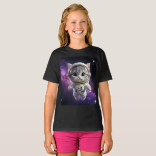 Cute Astronaut Cat in Space - 3D Cosmic Galaxy T-Shirt