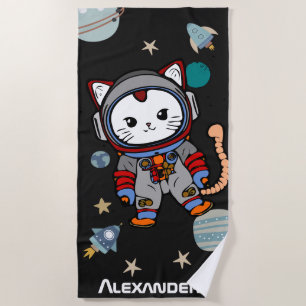 Cute astronaut cat in space beach towel