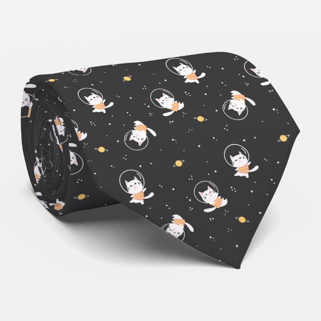 Cute astronaut cat pattern with black background tie (Rolled)