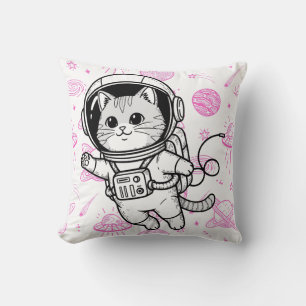 Cute Astronaut Cat Space Pattern Personalized Kids Throw Pillow