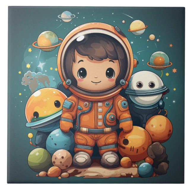 Cute astronaut ceramic tile (Front)