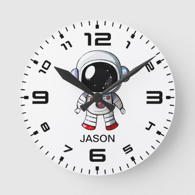 Cute Astronaut Custom Name Boys Watch Round Clock (Front)