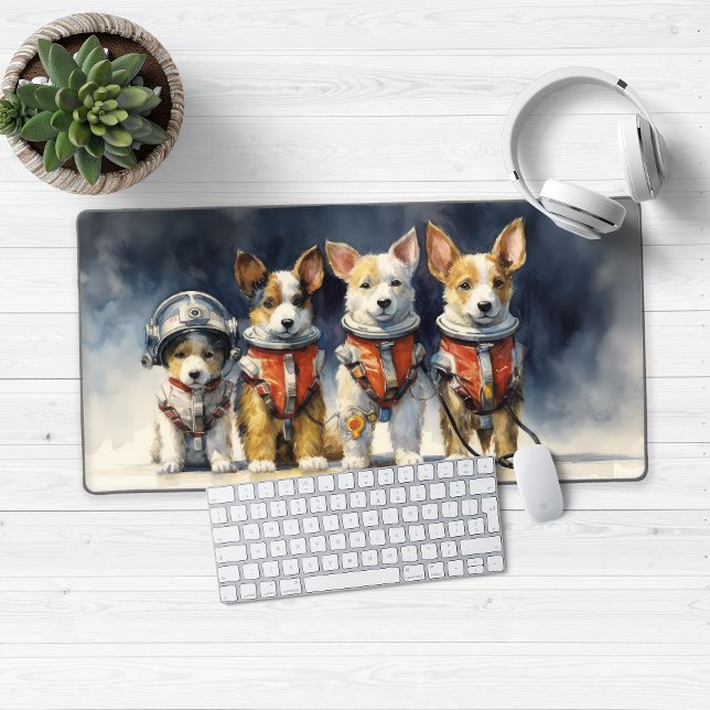 Cute Astronaut Dogs in Spacesuits Desk Mat (Cute Astronaut Space Dogs)