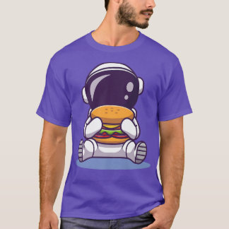 Cute Astronaut Eating Burger Cartoon Space Food T-Shirt