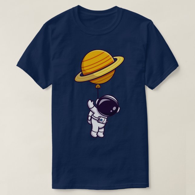 Cute Astronaut Floating With Planet Balloon In Spa T-Shirt (Design Front)