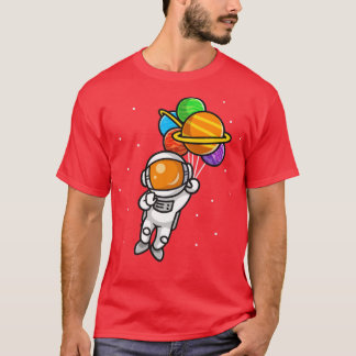Cute Astronaut Flying With Planet Balloons In Spac T-Shirt