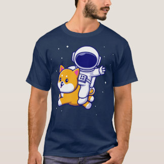 Cute Astronaut Flying With Shiba Inu Dog In Space T-Shirt