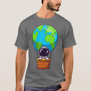Cute Astronaut In Hot Air Balloon Earth T-Shirt