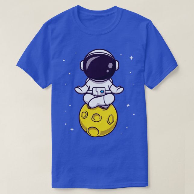 Cute Astronaut Meditation on Moon Cartoon T-Shirt (Design Front)