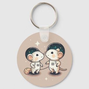 Cute Astronaut Mouse Couple Keychain