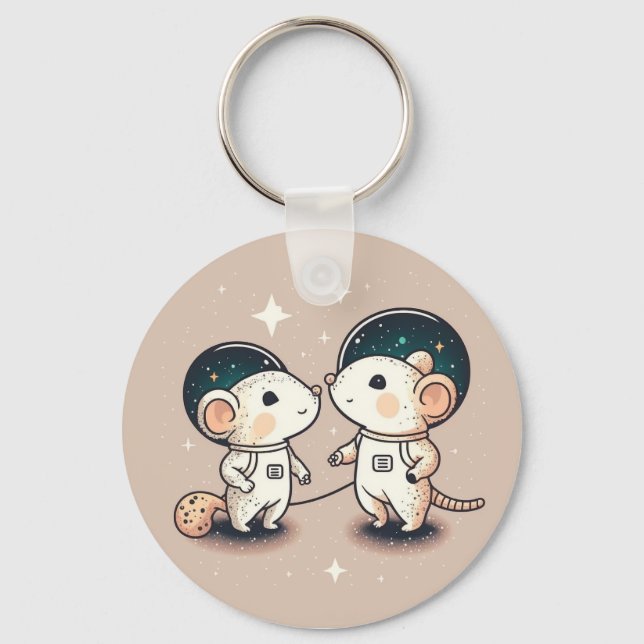 Cute Astronaut Mouse Couple Keychain (Front)
