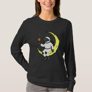 Cute Astronaut On Moon Holding A Planet Saturn T-Shirt