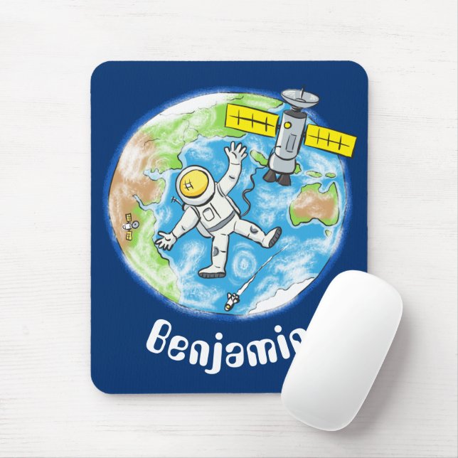 Cute astronaut outer space earth cartoon mouse pad (With Mouse)
