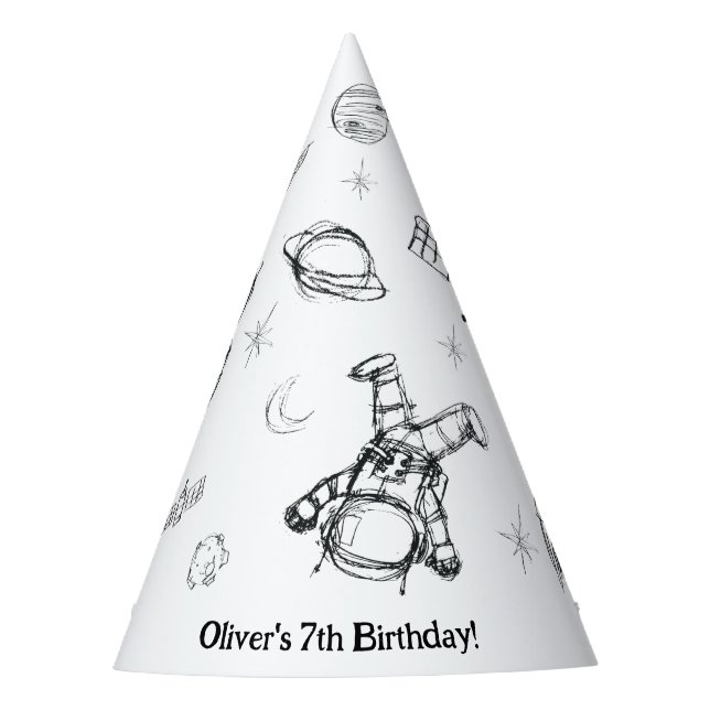 Cute Astronaut Outer Space Theme Kids Birthday Party Hat (Front)