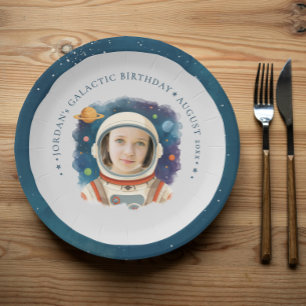 Cute Astronaut Photo Planets Galaxy Universe Photo Paper Plate