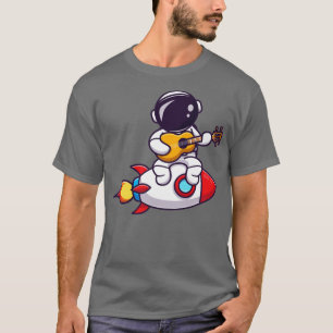 Cute Astronaut Playing Guitar On Rocket T-Shirt