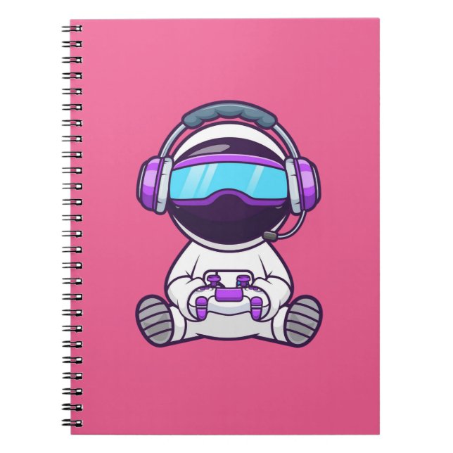Cute Astronaut Playing VR Game Cartoon Notebook (Front)