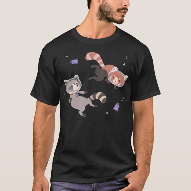 Cute Astronaut Raccoon And Red Panda Rocket Space T-Shirt (Front)