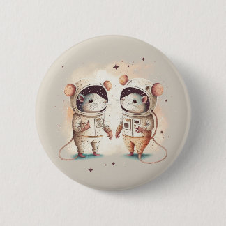 Cute Astronaut Rat Couple 2 Inch Round Button