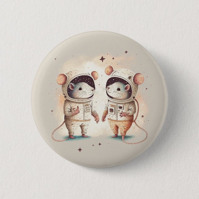 Cute Astronaut Rat Couple 2 Inch Round Button (Front)