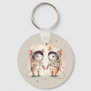 Cute Astronaut Rat Couple Keychain