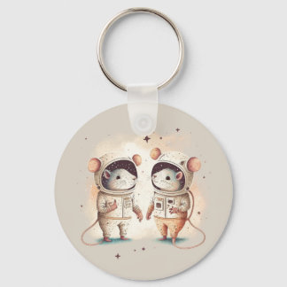 Cute Astronaut Rat Couple Keychain