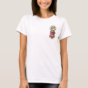 Cute Astronaut Shiba Inu Dog in Red Rocket Cartoon T-Shirt
