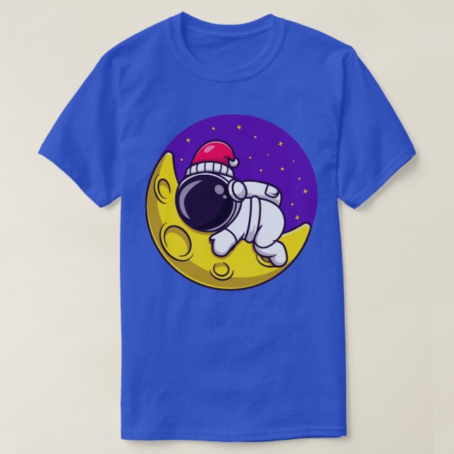 Cute Astronaut Sleeping On Moon Cartoon T-Shirt (Design Front)