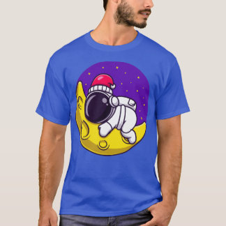 Cute Astronaut Sleeping On Moon Cartoon T-Shirt