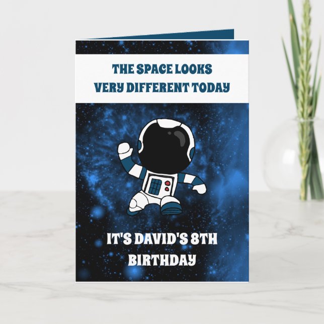 Cute Astronaut Space Blue Galaxy Kids 8th Birthday Card (Front)