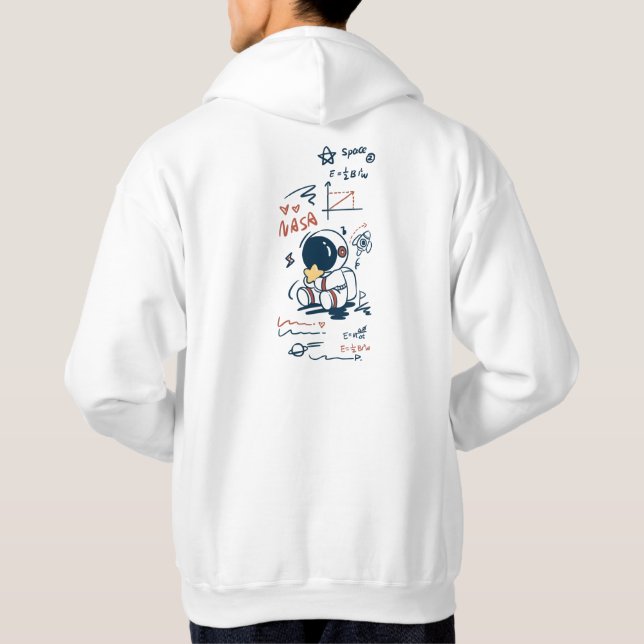 Cute Astronaut Space Cartoon Back Print Hoodie (Back)