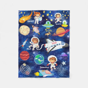 Cute Astronaut Space Cow Spaceship UFO Alien USA Fleece Blanket